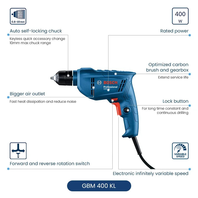 HomyDIY™ Bosch GBM 400KL Electric Drill – 400W Compact Corded Tool with Carrying Case
