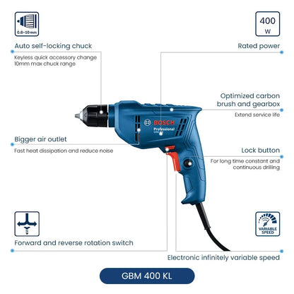 HomyDIY™ Bosch GBM 400KL Electric Drill – 400W Compact Corded Tool with Carrying Case