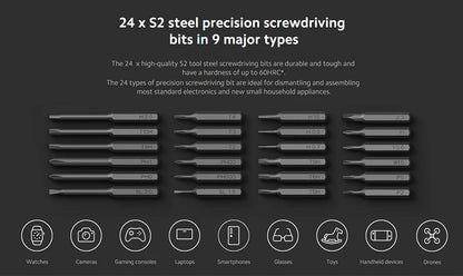 HomyDIY™ Xiaomi Mijia Electric Precision Screwdriver Kit – 24 Magnetic Bits for Phone, PC & Home Repair