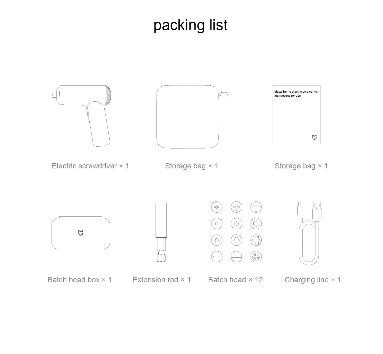 HomyDIY™ Xiaomi Mijia Electric Screwdriver 3.6V – 5N·m Torque, 12 S2 Bits, Rechargeable, Compact Home Tool