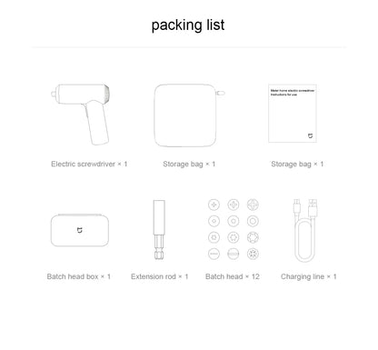 HomyDIY™ Xiaomi Mijia Electric Screwdriver 3.6V – 5N·m Torque, 12 S2 Bits, Rechargeable, Compact Home Tool