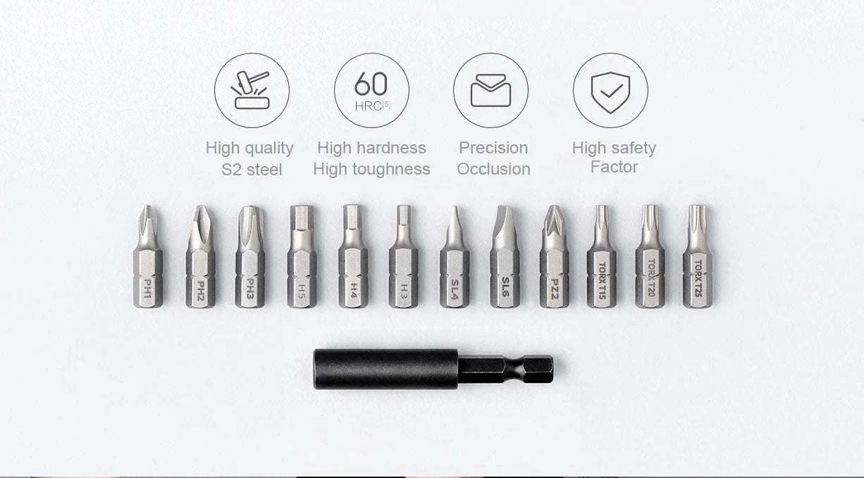 HomyDIY™ Xiaomi Mijia Electric Screwdriver 3.6V – 5N·m Torque, 12 S2 Bits, Rechargeable, Compact Home Tool